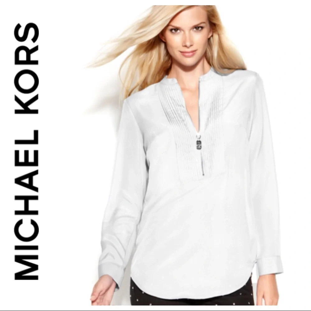 MICHAEL KORS WHITE TUXEDO BIB BLOUSE MEDIUM